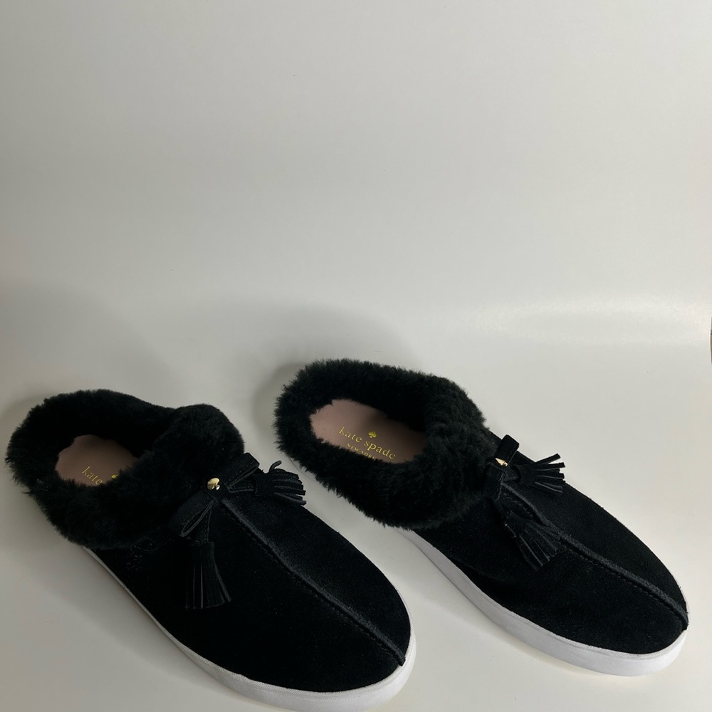 KATE SPADE Black Suede Shearling Slides Sz‎ 10.5 - Picture 4 of 8